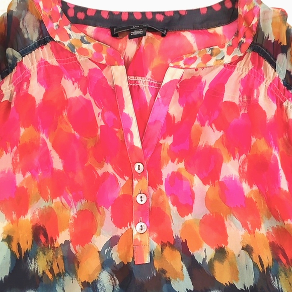 Ya-Da Womens100% Silk V-neck Ruched 3/4 Sleeve Blouse/Size S - Picture 6 of 10